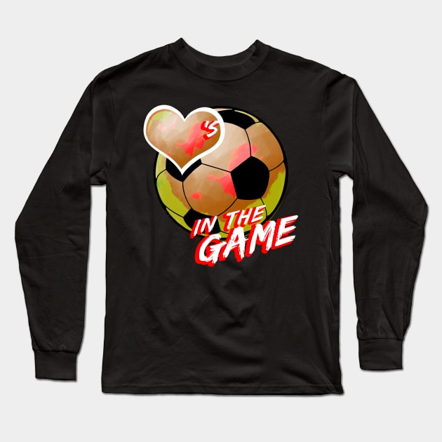 Soccer - Hearts In The Game - Red Long Sleeve T-Shirt by MakeNineDesigns